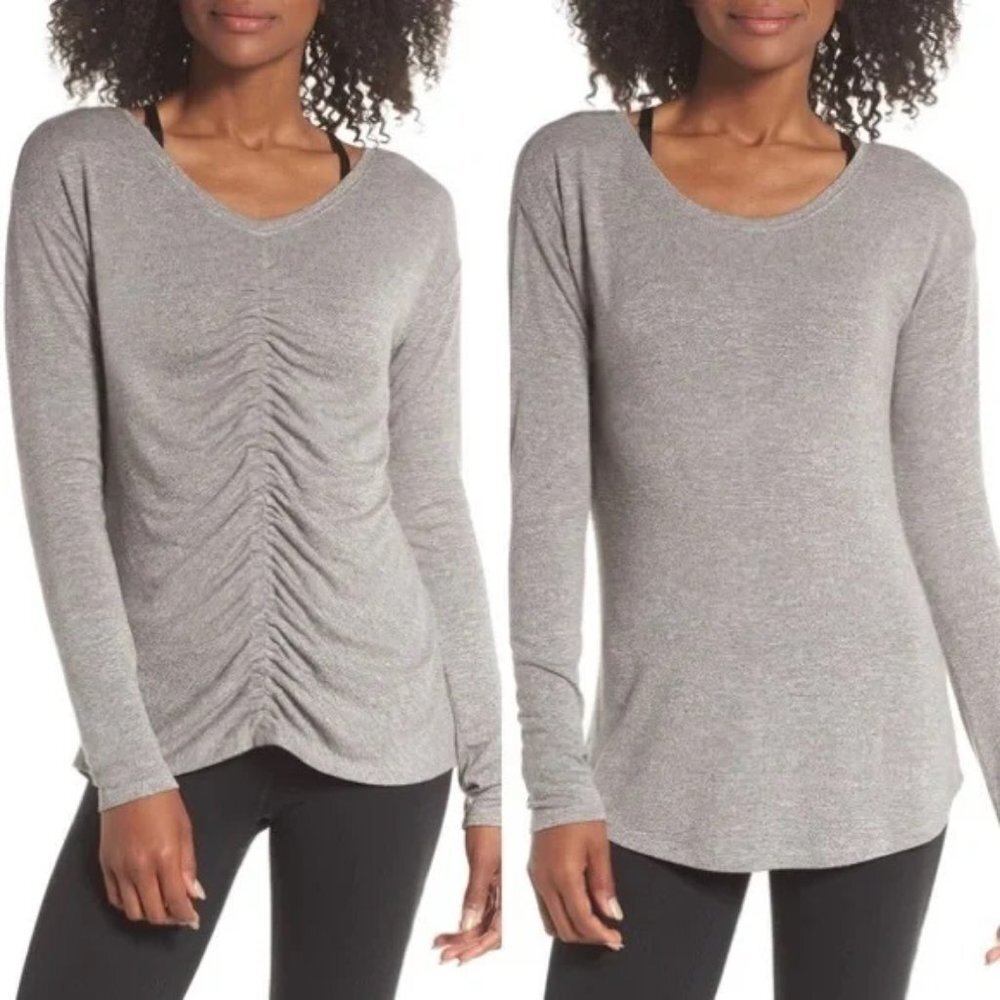 Zella Amara Reversible Ruched Tee Gray Size Small